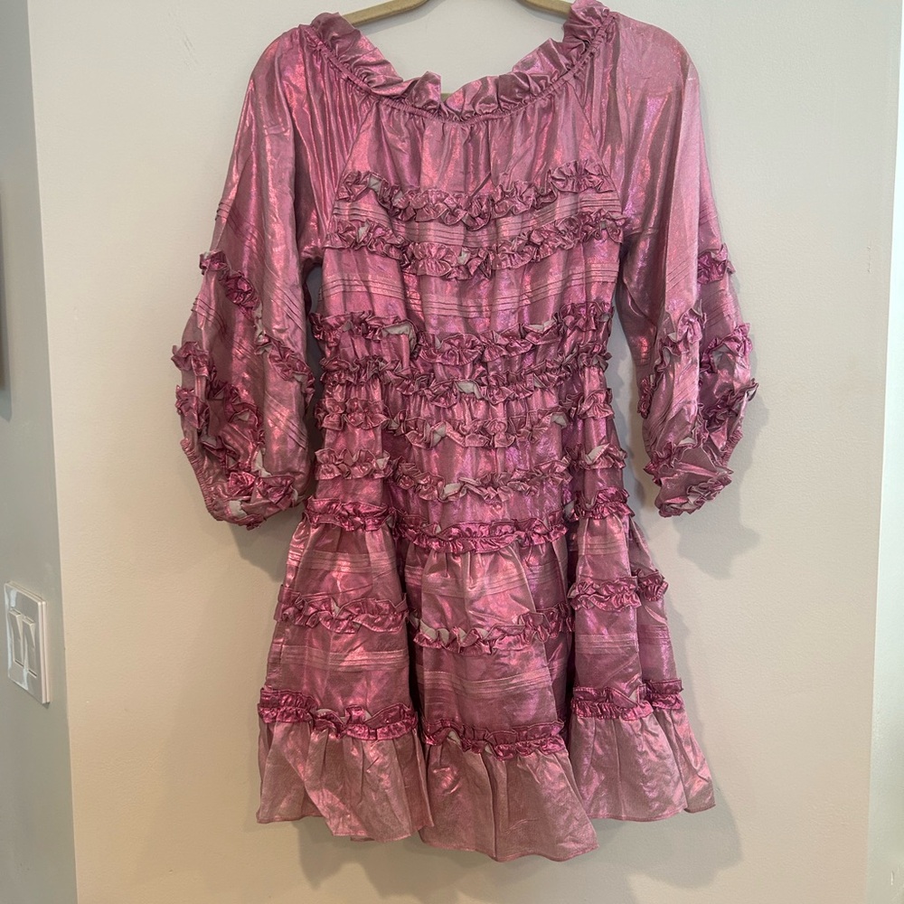 NWT Cynthia Rowley Pink Silk Ruffle Off Shoulder Mini Dress $600 Retail Size XS - Picture 9 of 10